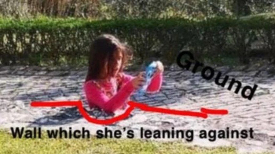 girl sunk in concrete road