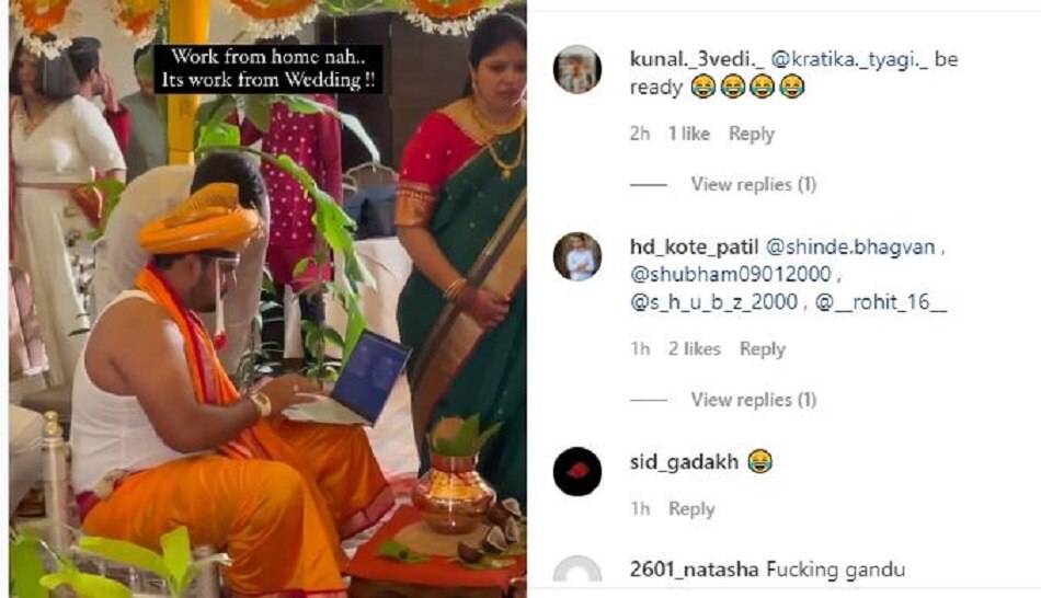 groom working in wedding pavilion 