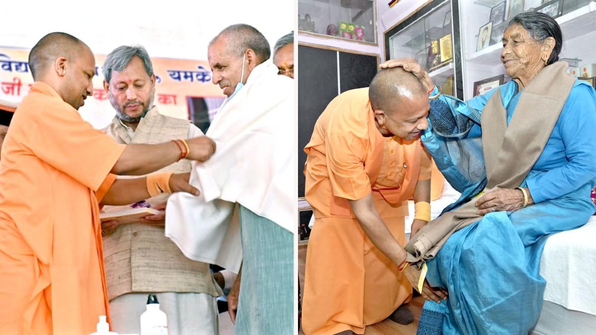 CM योगी ने स्कूल के शिक्षकों को सम्मानित किया और मां से लिया आशीर्वाद. 