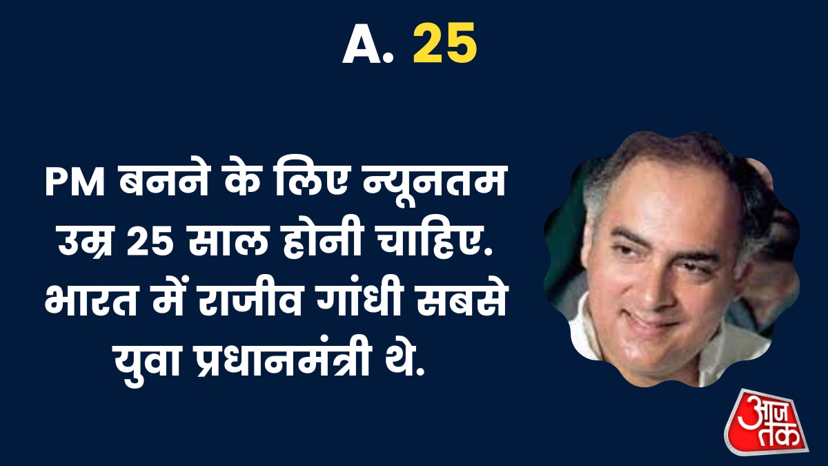 प्रधानमंत्री बनने के लिए न्यूनतम उम्र 25 साल होनी चाहिए.