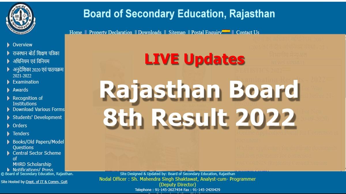 RBSE Rajasthan Board 8th Result 2022 LIVE Updates