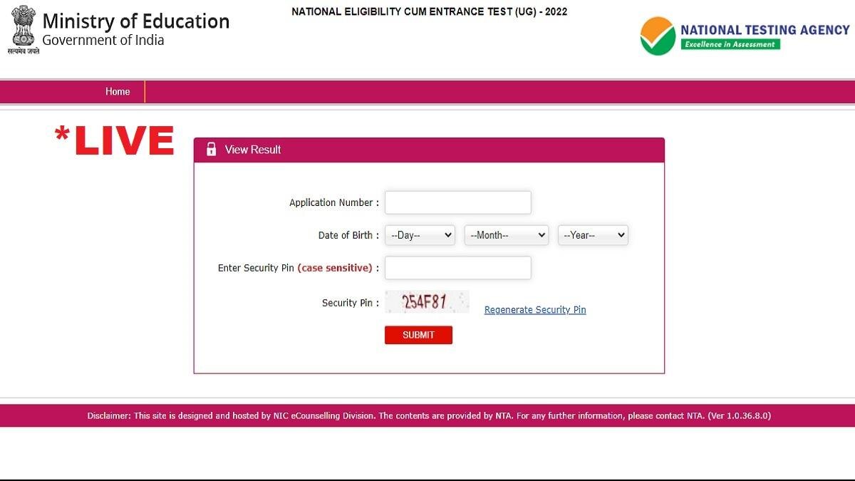NEET UG Result 2022 LIVE: 