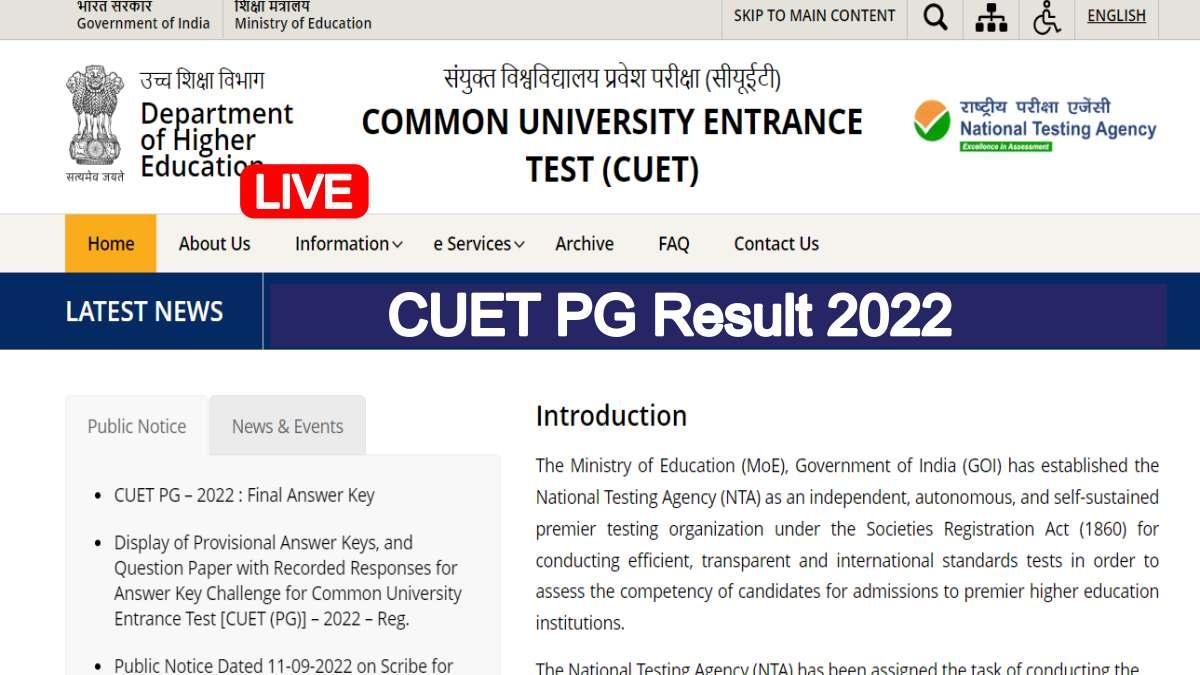 CUET PG Result 2022 LIVE Updates