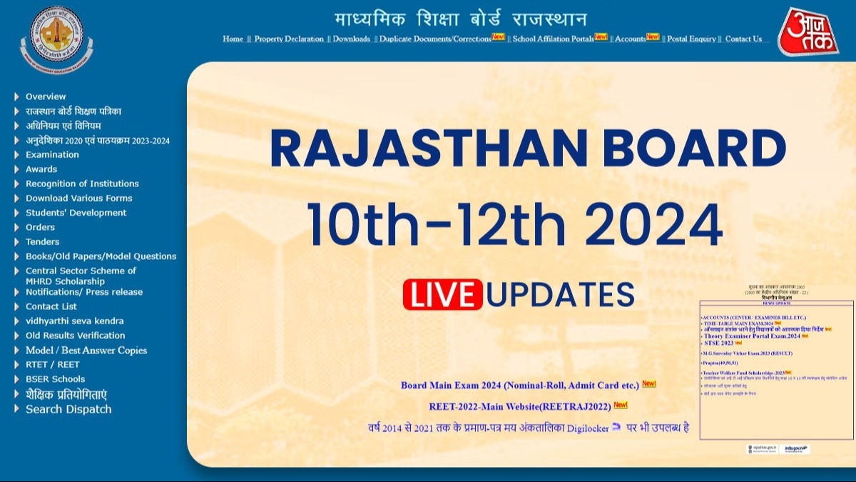  RBSE Rajasthan Board Result 2024 Live