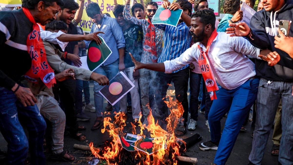 VHP and Bajrang Dal Activist during a protest over the alleged killing of a Hindu boy, Dipu Das, in Bangladesh