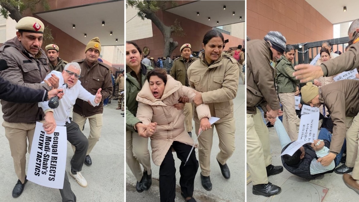 दिल्ली में टीएमसी नेताओं का प्रोटेस्ट (Photo:X/@AITCofficial)