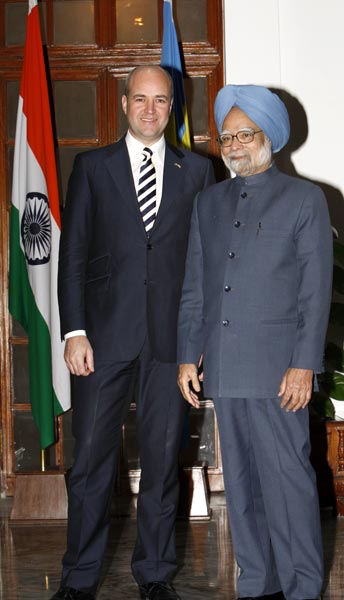 स्‍वीडन के प्रधानमंत्री के साथ मनमोहन