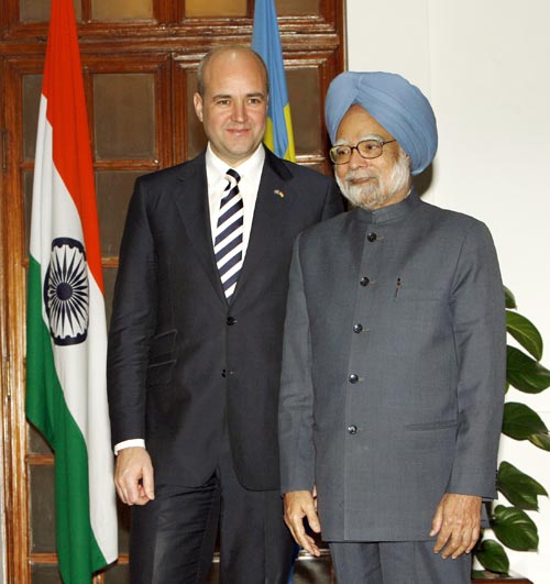 स्‍वीडन के प्रधानमंत्री के साथ मनमोहन