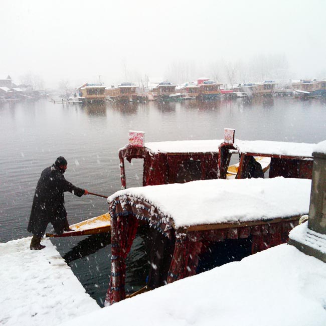 जमकर हुई बर्फबारी, सफेद चादर से ढका कश्मीर