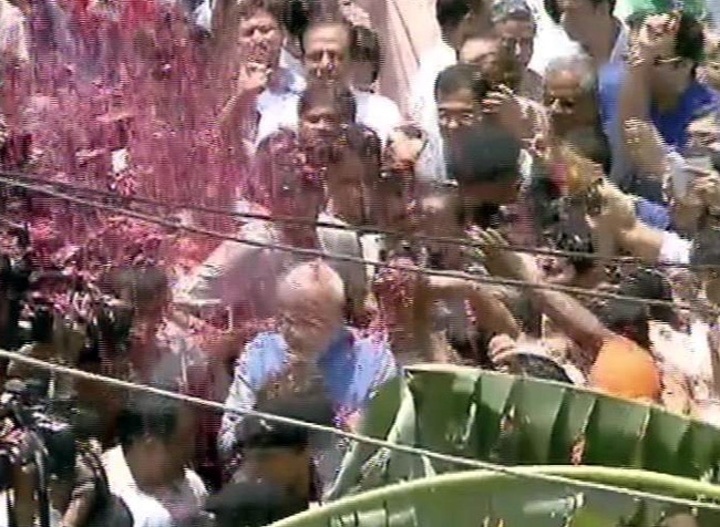 भारत के भावी प्रधानमंत्री नरेंद्र मोदी का नई दिल्‍ली में भव्‍य स्‍वागत