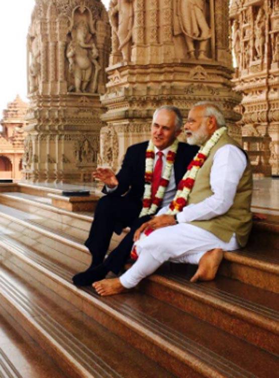 मोदी और ऑस्ट्रेलियाई पीएम टर्नबुल ने अक्षरधाम मंदिर में की पूजा PHOTOS