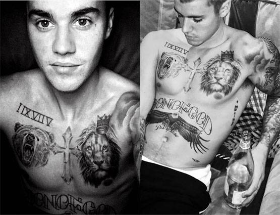 57 टैटू है जस्ट‍िन बीबर के शरीर पर, छाती और पेट नजर नहीं आते