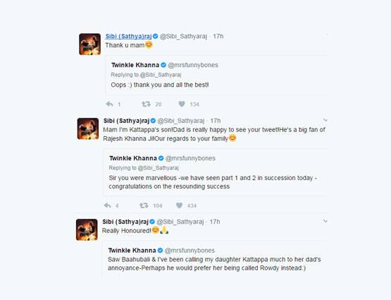 ट्विंकल खन्ना को 'कटप्पा' से हुआ प्यार, ट्विटर पर किया इजहार