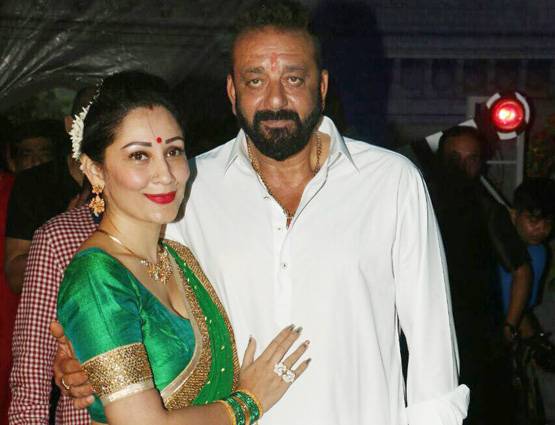 फिल्म के लिए बप्पा की शरण में आए संजय दत्त, हरे रंग की साड़ी में छाईं मान्यता