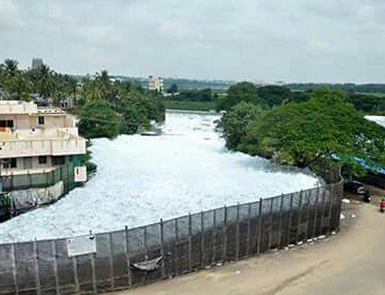 बंगलुरु की बेलंदूर झील से निकली जहरीली झाग, लोग परेशान