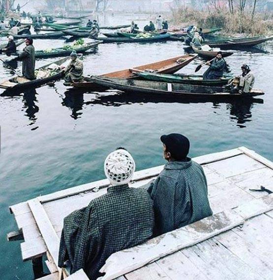 डल झील पर जमी बर्फ की चादर, तस्‍वीरों में देखें जन्‍नत के नजारे