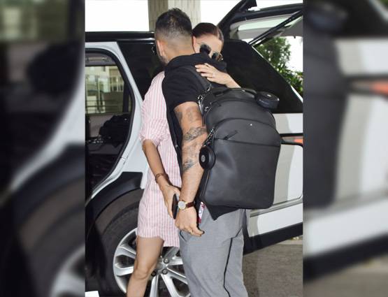 विराट को एयरपोर्ट छोड़ने आईं अनुष्का, गले लगाकर किया विदा