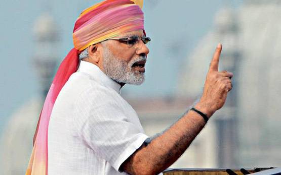 मोदी ने पहना लाल बंधेज किनारी वाला भगवा साफा, PHOTOS