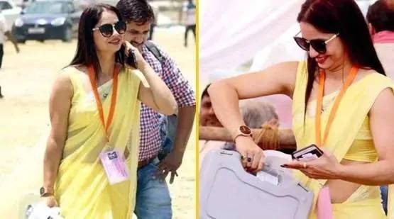 फिर चर्चा में पीली साड़ी वाली पोलिंग अफसर, सेल्फी के लिए मची होड़