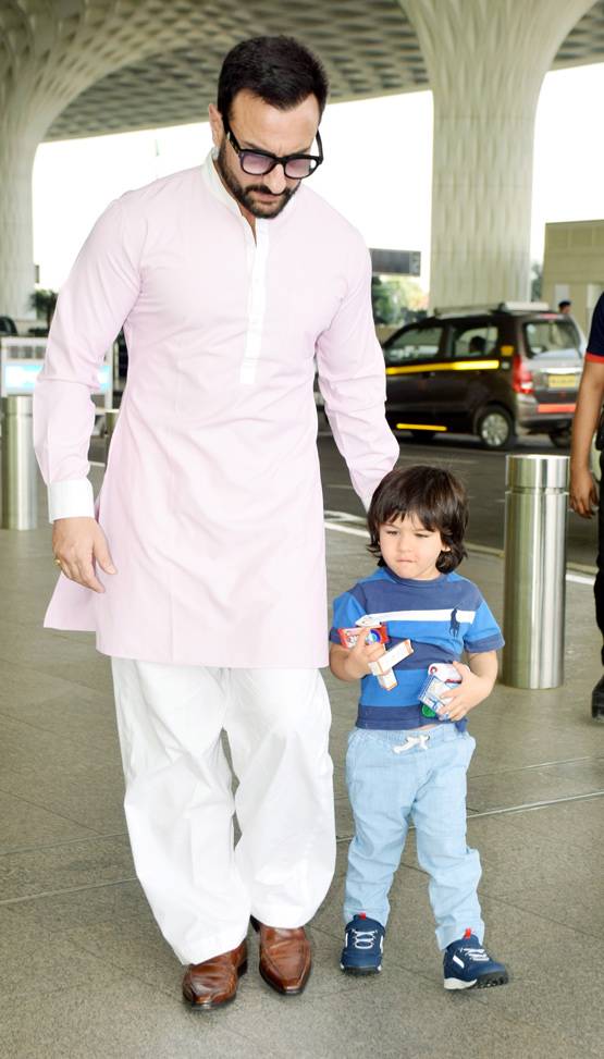पिता के साथ एयरपोर्ट पहुंचे तैमूर अली खान, पैपराजी को देखकर दिया पोज