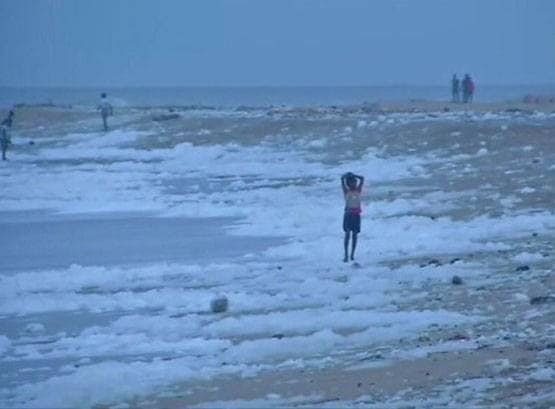 तमिलनाडुः हवा के बाद पानी भी जहरीला, मरीना बीच उगल रहा खतरनाक 'झाग'