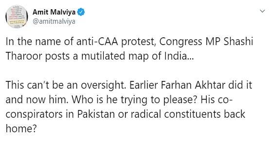 थरूर ने शेयर किया भारत का विवादित नक्शा, ट्विटर पर भड़के यूजर