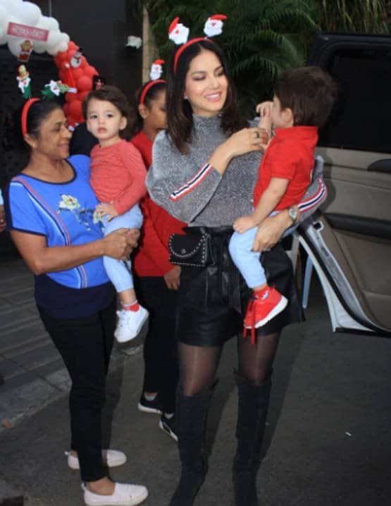 बच्चों संग सनी लियोन प्री क्र‍िसमस सेलिब्रेशन, पार्टी में दिखा ऐसा लुक