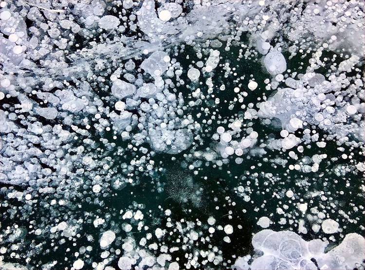 देखिए...इस झील में जम गए गैस के बुलबुले, तस्वीरें हो रहीं वायरल