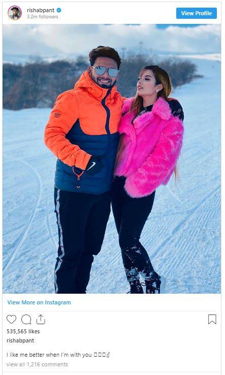 पहाड़ों पर बर्फ के बीच परवान चढ़ा ऋषभ पंत का प्यार, शेयर की फोटो