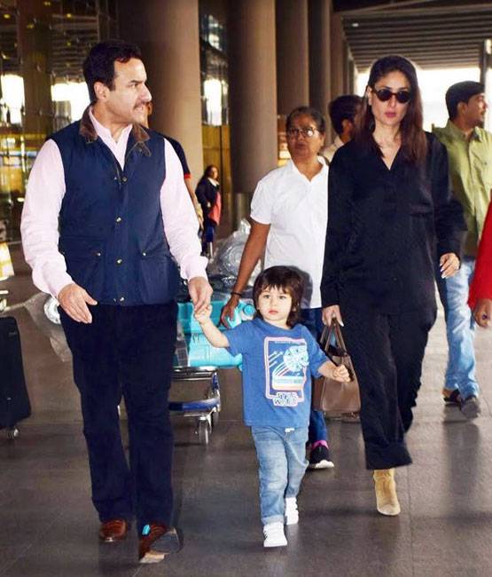 लंदन से छुट्टियां मना कर लौटे सैफ-करीना, ब्लू आउटफिट में दिखे तैमूर