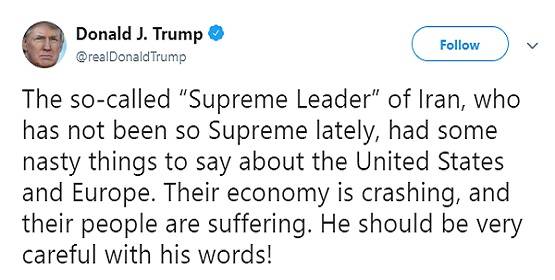 ईरान के सुप्रीम लीडर को ट्रंप ने चेताया- जुबान संभालकर बोलें...