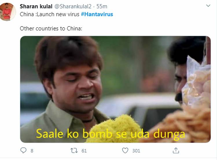 टॉप ट्रेंड में आया हंतावायरस, चीन को कोसने वाले बन रहे मीम्स