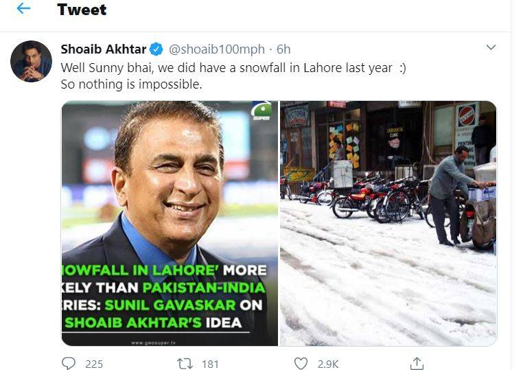 शोएब का गावस्कर को जवाब- लाहौर में बर्फबारी हुई, भारत-PAK मैच होगा?
