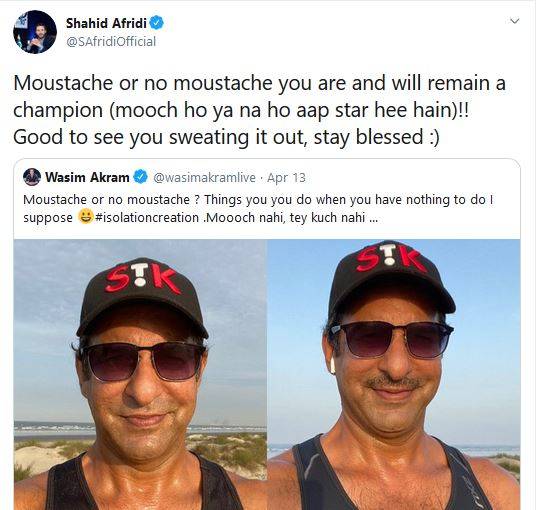 अकरम की मूंछ पर फिदा हुए आफरीदी, ट्विटर पर दिया मजेदार जवाब