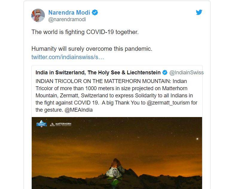कोरोना के खिलाफ भारत की जंग को स्विट्जरलैंड का सलाम, किया ये बड़ा काम