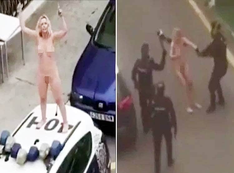 स्पेन में लॉकडाउन से परेशान महिला का टूटा सब्र, कपड़े उतारकर किया हंगामा