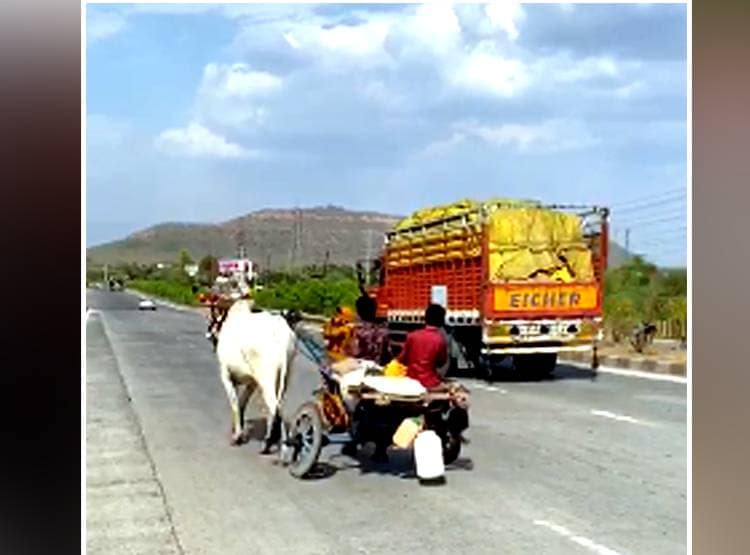 मजदूर की मजबूरी: खर्च के लिए पहले बेचा बैल फिर खुद खींच रहा गाड़ी