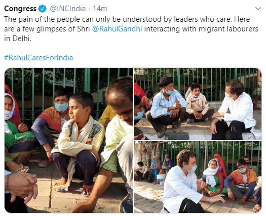 फुटपाथ पर मजदूरों से मिले राहुल, सुरक्षित घर वापसी का दिया भरोसा