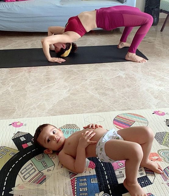 नन्हे बेटे संग 'भाभीजी घर पर हैं' फेम सौम्या का योगा सेशन, तस्वीरें वायरल
