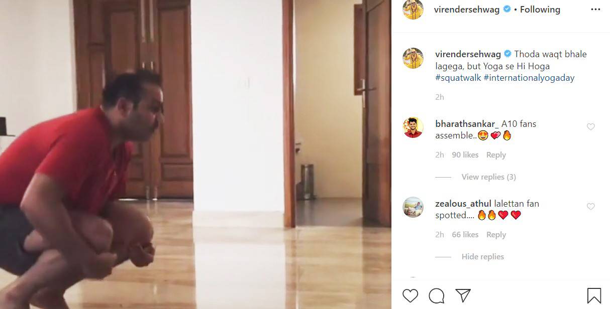 वीरू कर रहे 'स्क्वाट वॉक', VIDEO शेयर कर बोले- योगा से ही होगा