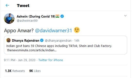 टिक टॉक पर फैंस का मनोरंजन करते थे वॉर्नर, अश्विन ने लिए मजे