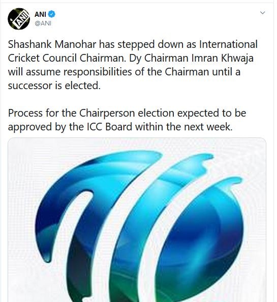 शशांक मनोहर ने छोड़ा ICC चेयरमैन का पद, जल्द होगा चुनाव