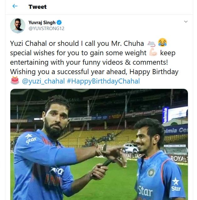 चहल के बर्थडे पर युवी ने कर दी खिंचाई, ट्वीट कर कहा- 'मिस्टर चूहा'