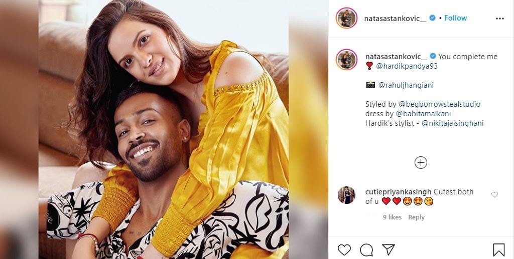 हार्दिक पंड्या के लिए नताशा ने लिखा रोमांटिक मैसेज, शेयर किया ये फोटो