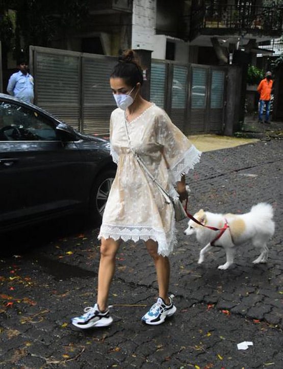 अपने डॉगी संग सैर पर निकलीं मलाइका अरोड़ा, मास्क लगाए आईं नजर