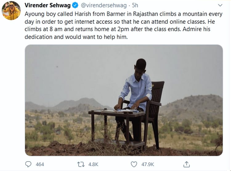 नहीं आते नेटवर्क, रोज पहाड़ पर पढ़ाई करता है छात्र, अब सहवाग देंगे मदद