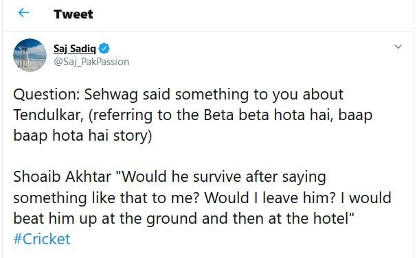 शोएब ने सहवाग को बताया झूठा, बोले- वीरू ऐसा कहते तो पीट देता