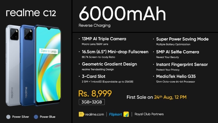 बड़ी बैटरी के साथ Realme C15, C12 लॉन्च, कीमत 8,999 रुपये से शुरू