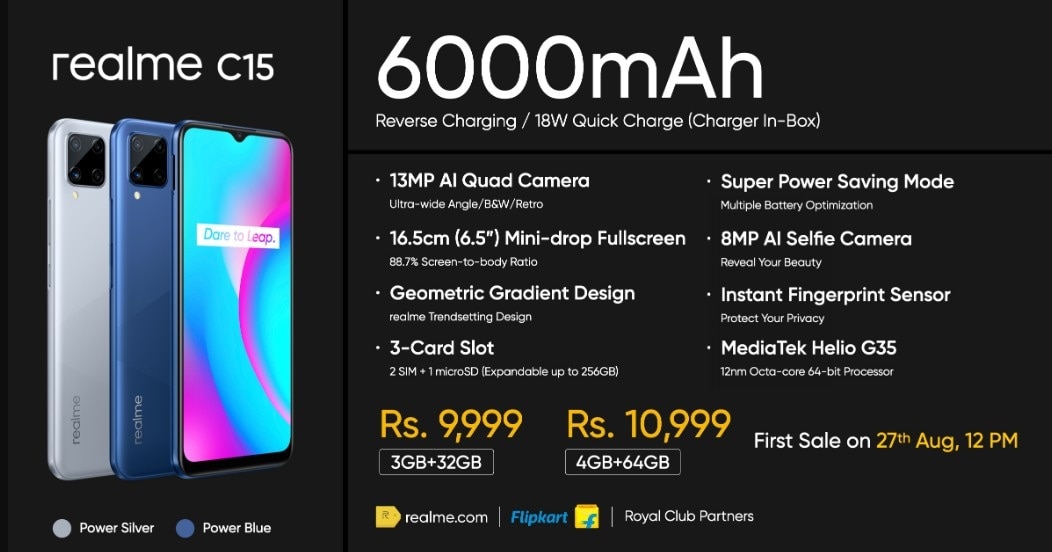 बड़ी बैटरी के साथ Realme C15, C12 लॉन्च, कीमत 8,999 रुपये से शुरू