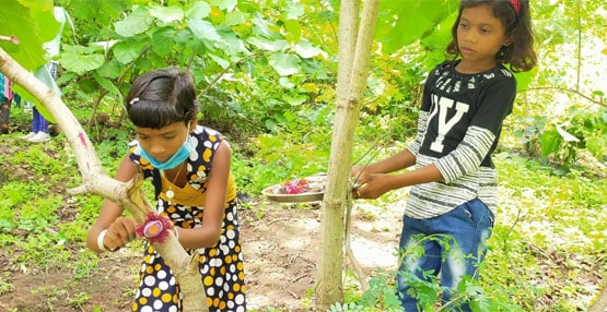 आदिवासी बच्चों ने पेड़ को बांधी 30 फीट लंबी राखी, लिया ये संकल्प